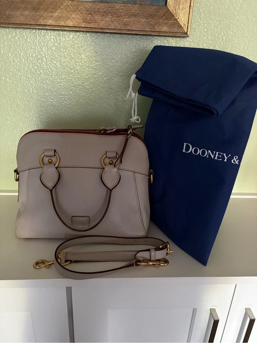 Dooney & Bourke bone color  Leather Satchel with Gold Hardware